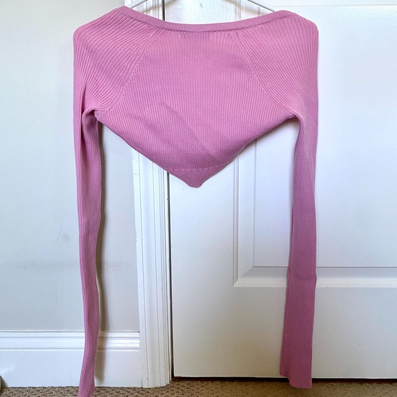 Pink Cropped Ribbed Cardigan - Picture 2 of 2
